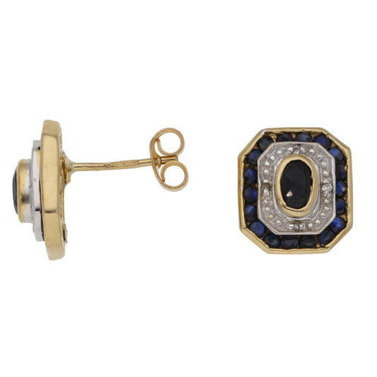 9ct Gold Sapphire & 0.04ct Diamond Stud Earrings