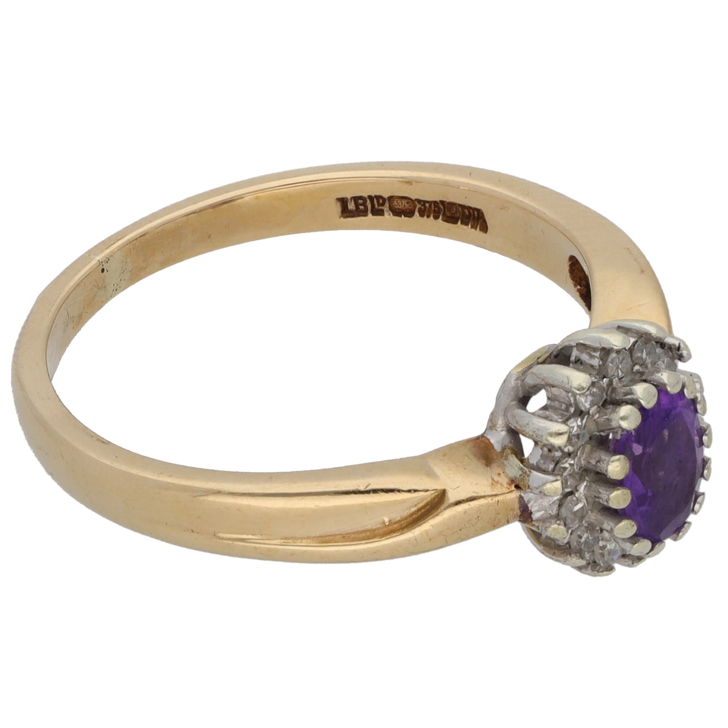 9ct Gold 0.07ct Diamond & Amethyst Dress/Cocktail Ring Size M