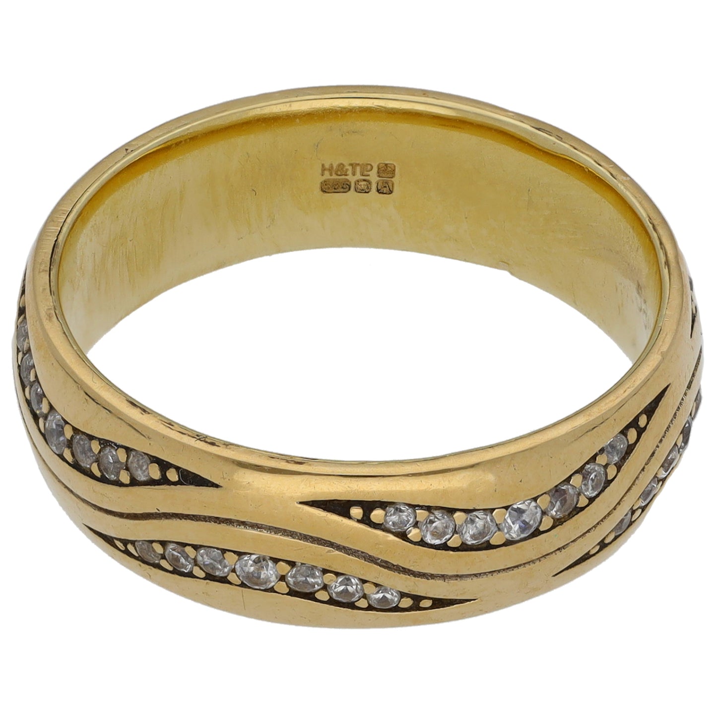 14ct Gold Cubic Zirconia Patterned Wedding Ring Size R
