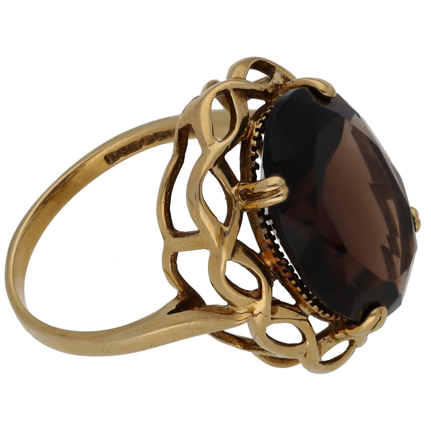 9ct Gold Smoky Quartz Single Stone Ring Size P