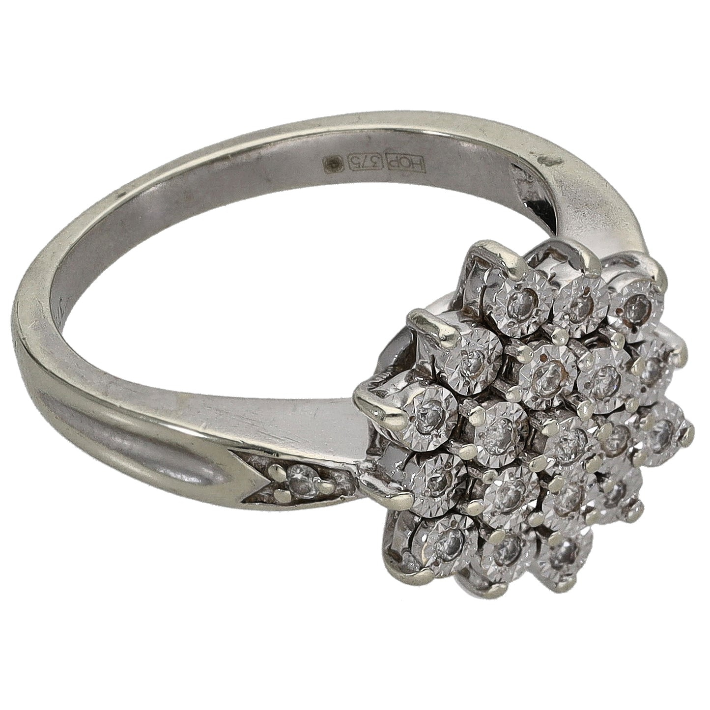 9ct White Gold 0.19ct Diamond Cluster Ring Size K