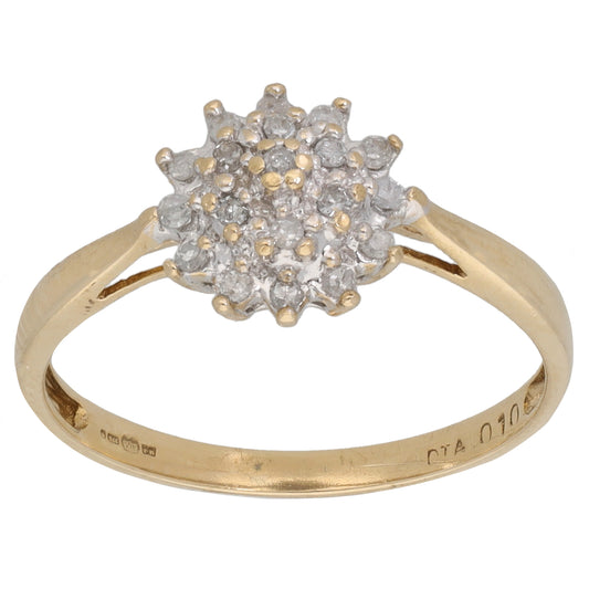 9ct Gold 0.10ct Diamond Cluster Ring Size L