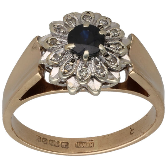 9ct Gold Sapphire & 0.06ct Diamond Dress/Cocktail Ring Size N