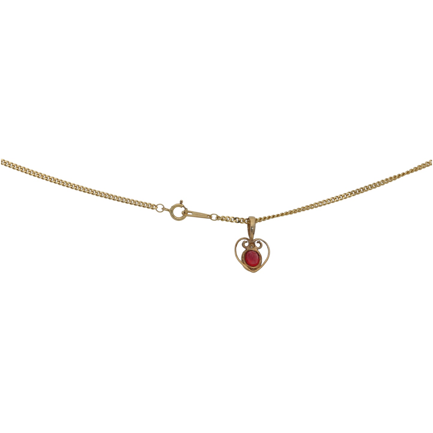 9ct Gold Ruby & 0.01ct Diamond Heart Pendant With Chain