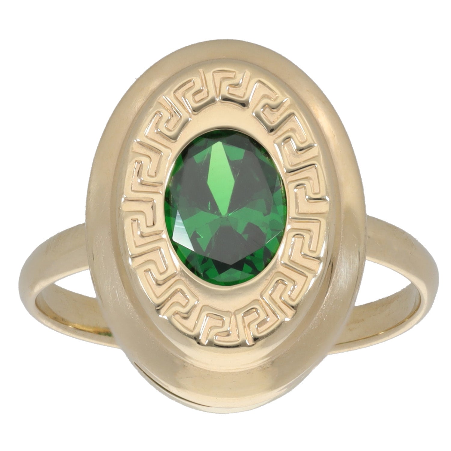 New 14ct Gold Green Greek Key Ring H&T