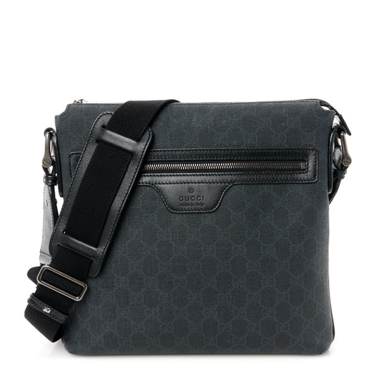 Gucci GG Supreme Monogram Crossbody Messenger Coated Canvas Bag - Black