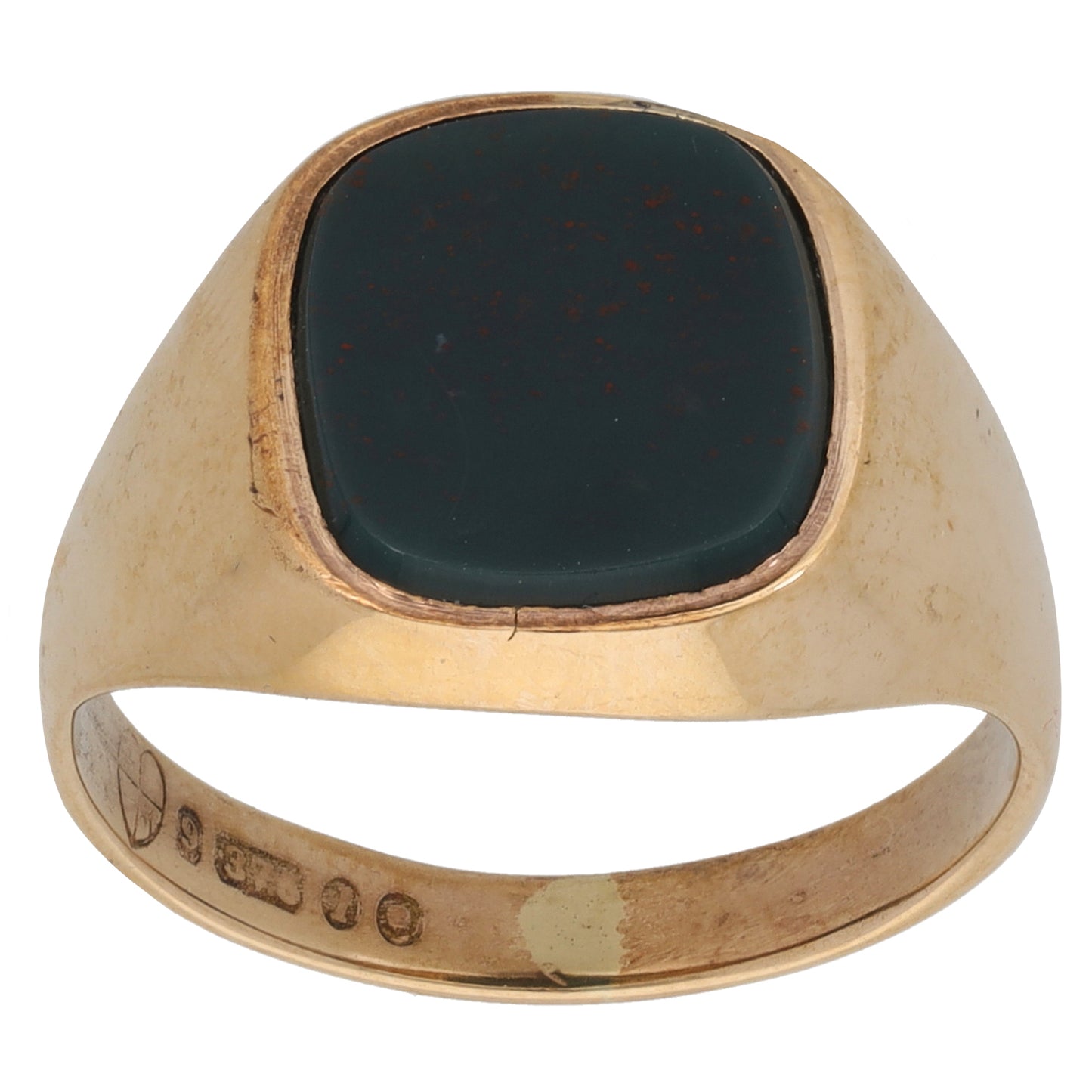 9ct Gold Bloodstone Plain Signet Ring Size P
