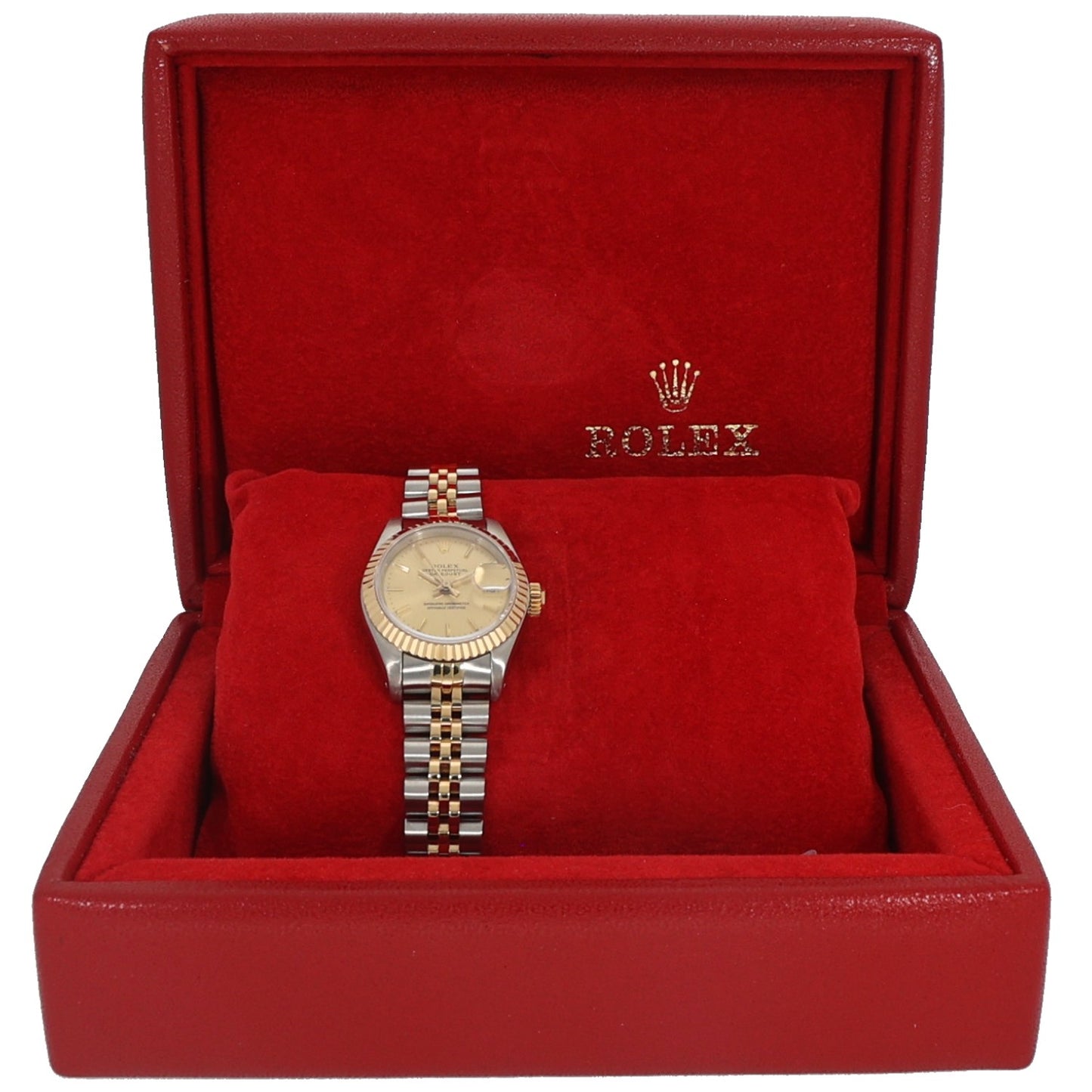 Rolex Oyster Perpetual 69173 bi-colour watch in red presentation box with gold bezel