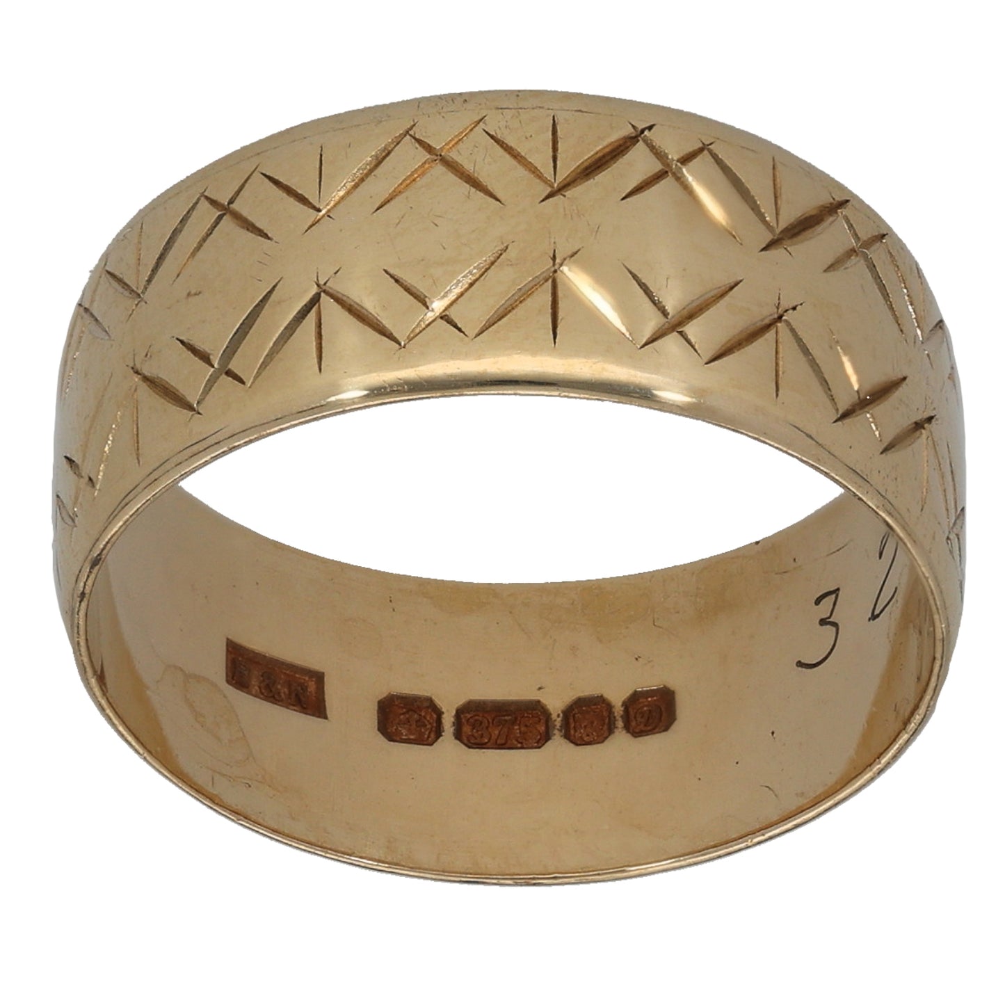 9ct Gold Patterned Wedding Ring Size P