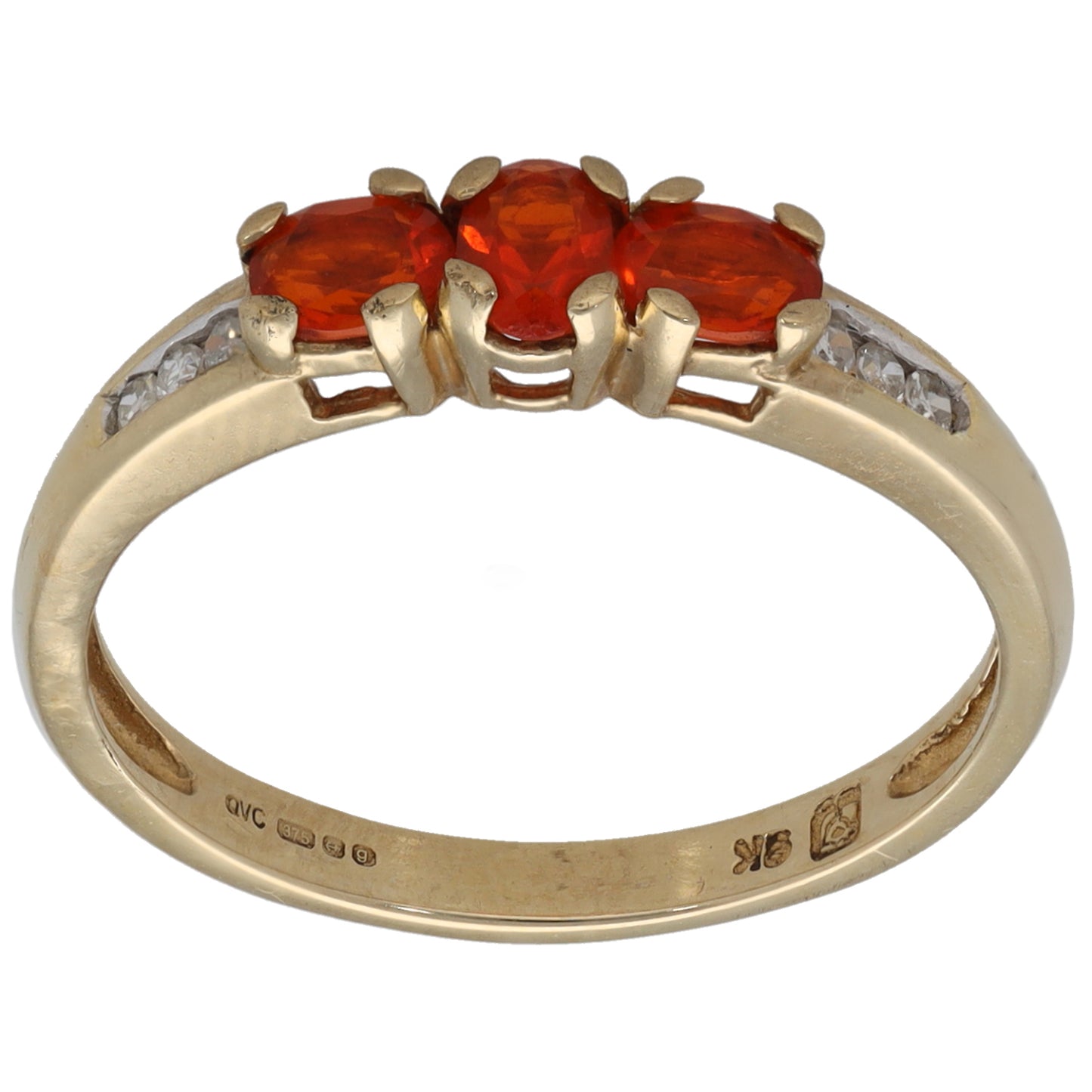 9ct Gold Fire Opal & 0.06ct Diamond Dress/Cocktail Ring Size O