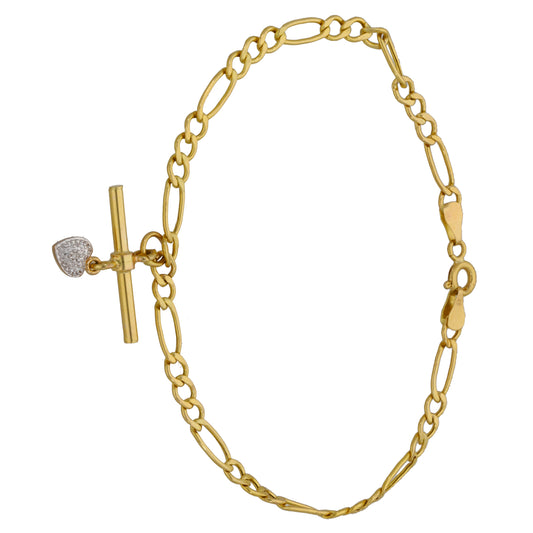 9ct Gold 0.005ct Diamond Figaro Bracelet
