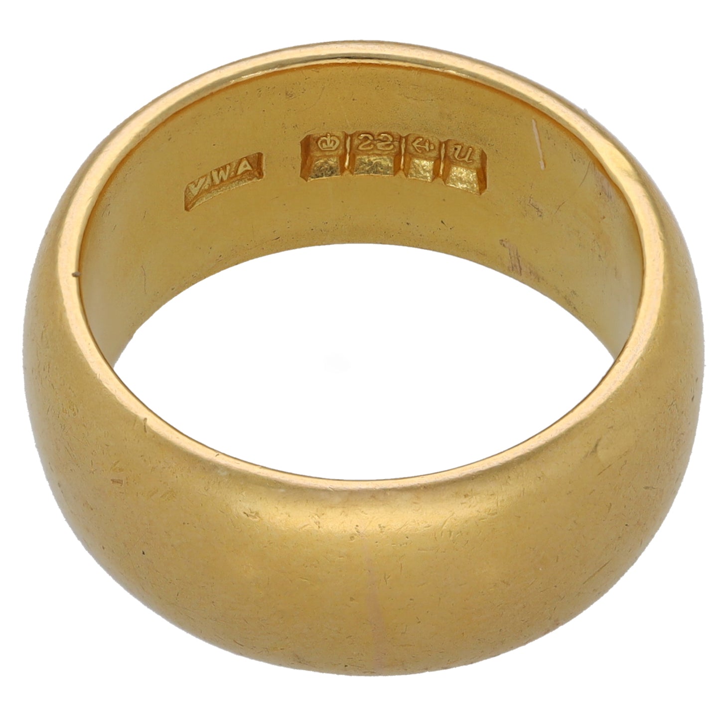 22ct gold wedding ring showing inner hallmark marks on smooth band