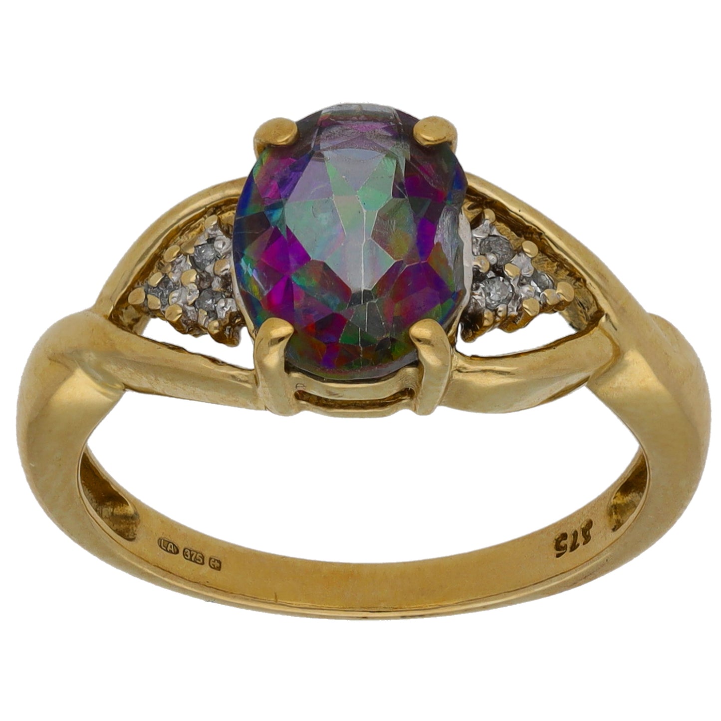 9ct Gold Coated Topaz & 0.03ct Diamond Single Stone Ring With Accents Size M