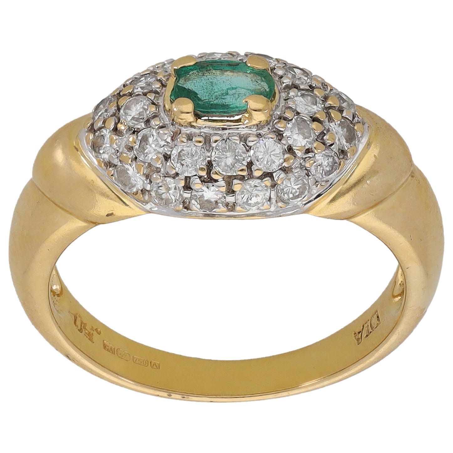 18ct Gold Emerald & 0.50ct Diamond Dress/Cocktail Ring Size M