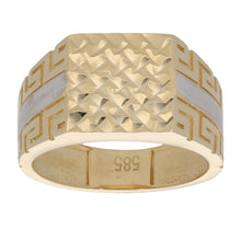 Load image into Gallery viewer, 14ct Bi-Colour Gold Patterned Greek Key Signet Ring
