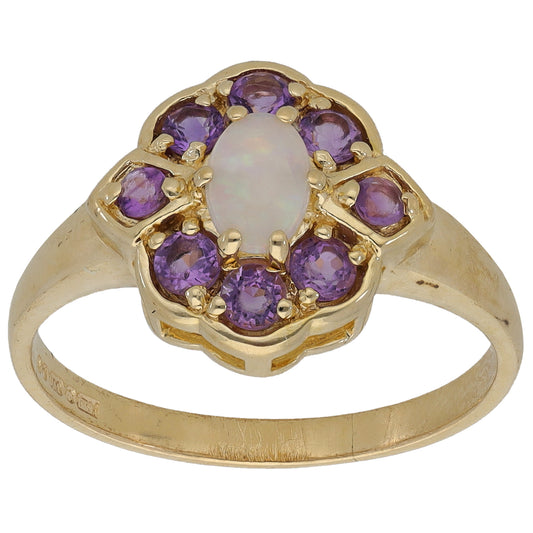 9ct Gold Opal & Amethyst Dress/Cocktail Ring Size P