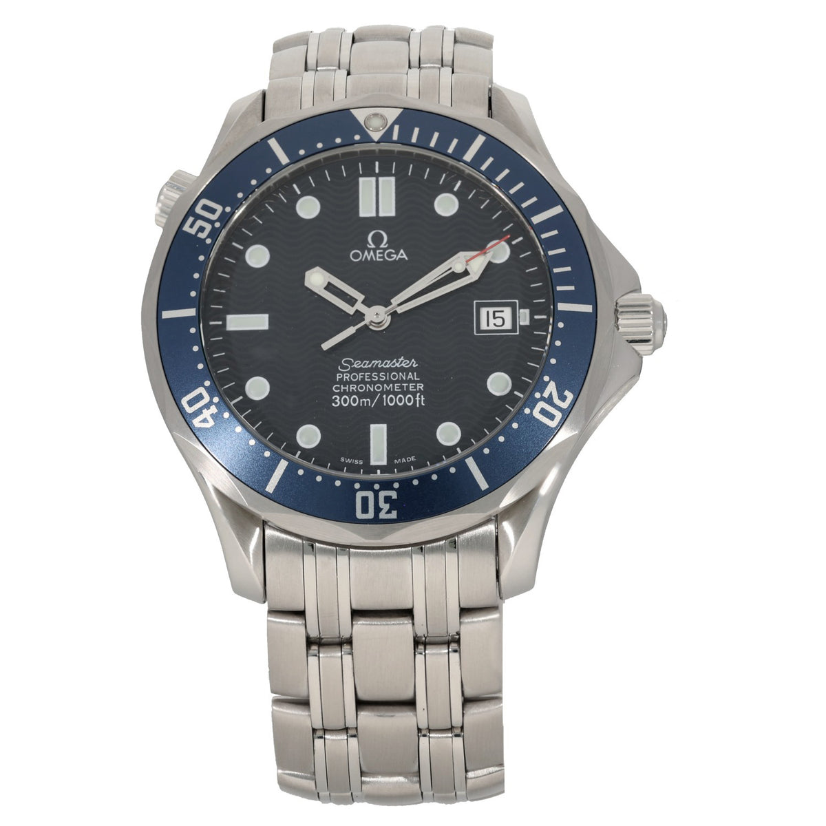 Omega Seamaster 2531.80.00,  Chronometre watch in a stainless steel case, with a blue dial and bezel, front facing image