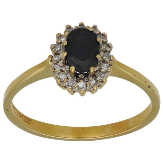 9ct Gold Sapphire & 0.08ct Diamond Dress/Cocktail Ring Size P
