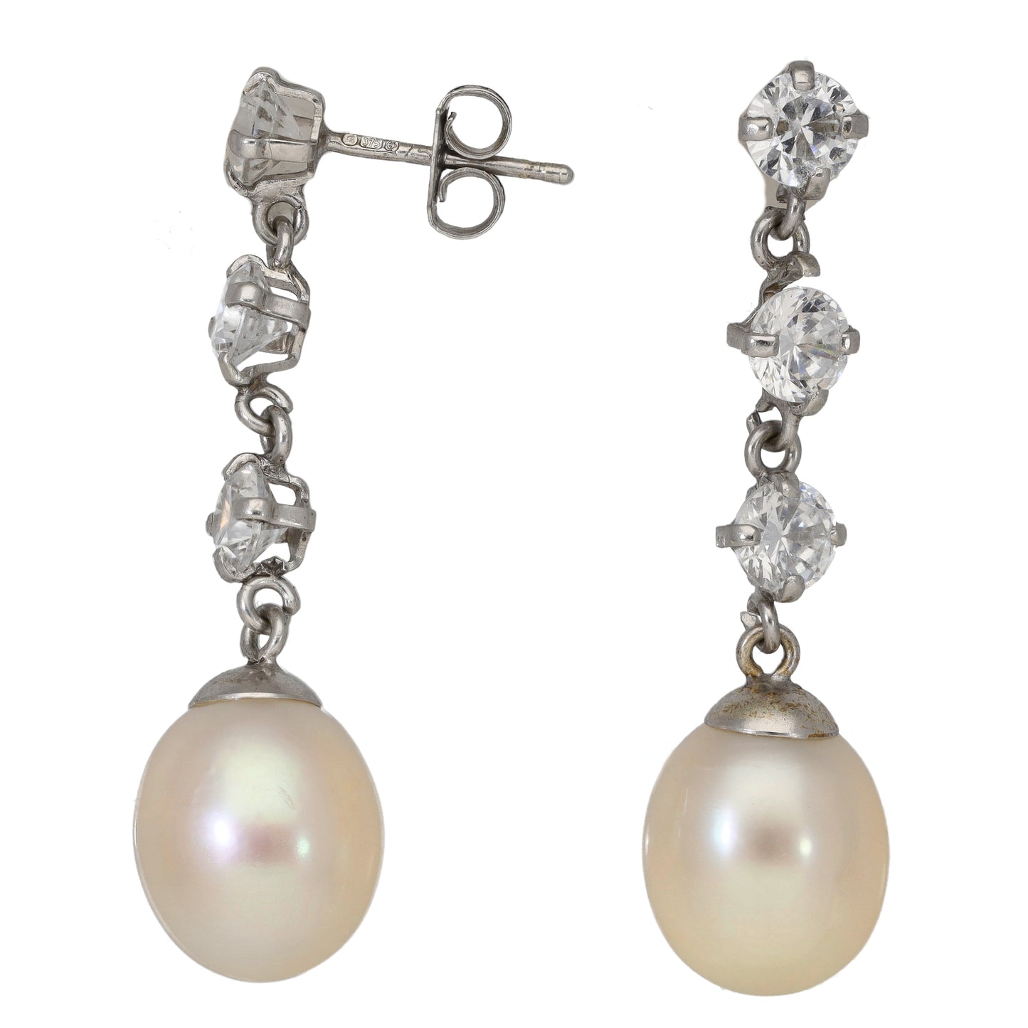 9ct White Gold Cultured Pearl & Cubic Zirconia Drop Earrings