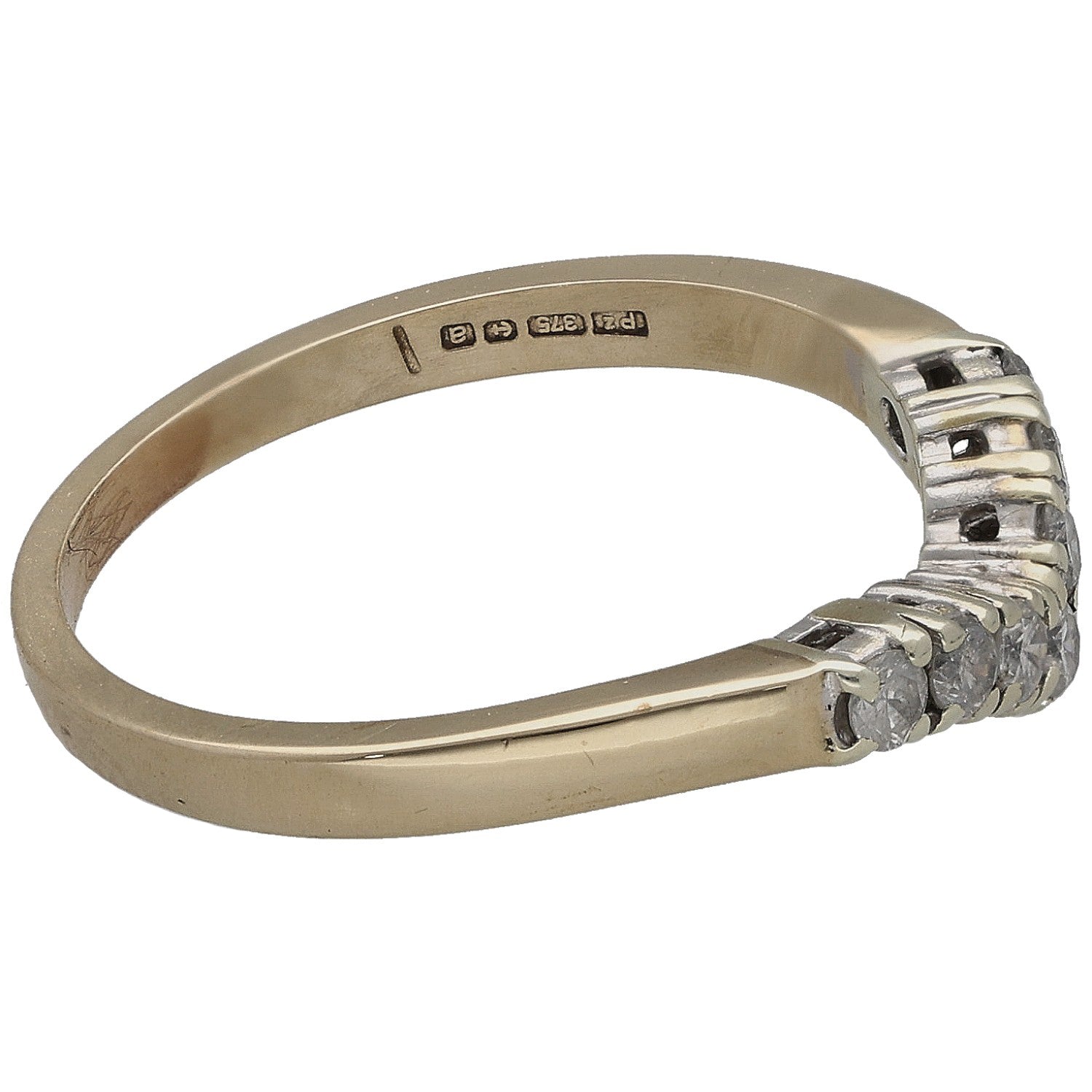 9ct gold wishbone ring with round diamond accents