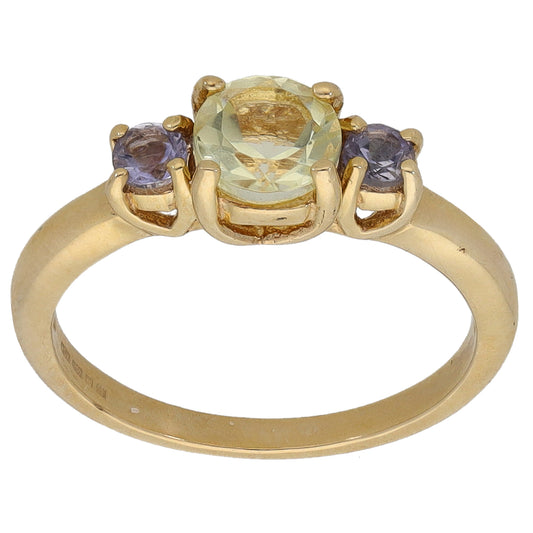 9ct Gold Citrine & Tanzanite Trilogy Ring Size N