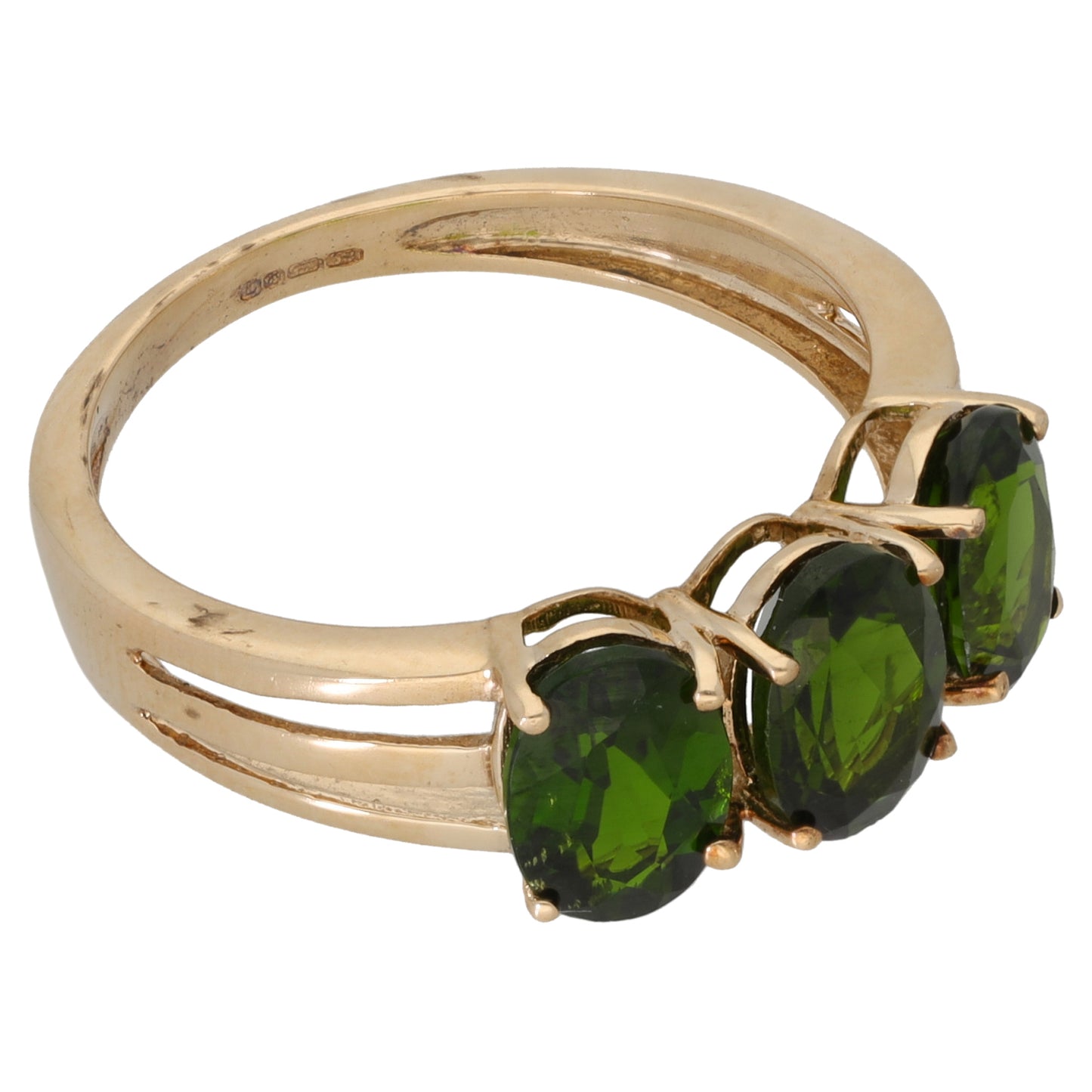 9ct Gold Diopside Three Stone Ring Size N