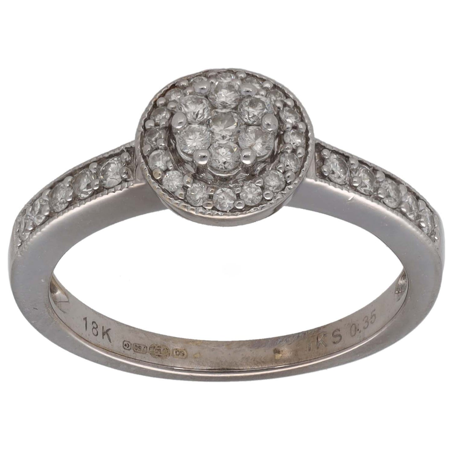 18ct White Gold 0.35ct Diamond Halo Ring Size L