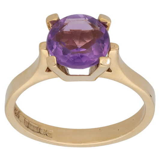 9ct Gold Amethyst Single Stone Ring Size L