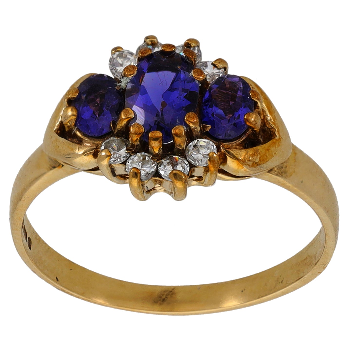 9ct Gold Iolite & Imitation Gems Dress/Cocktail Ring Size P