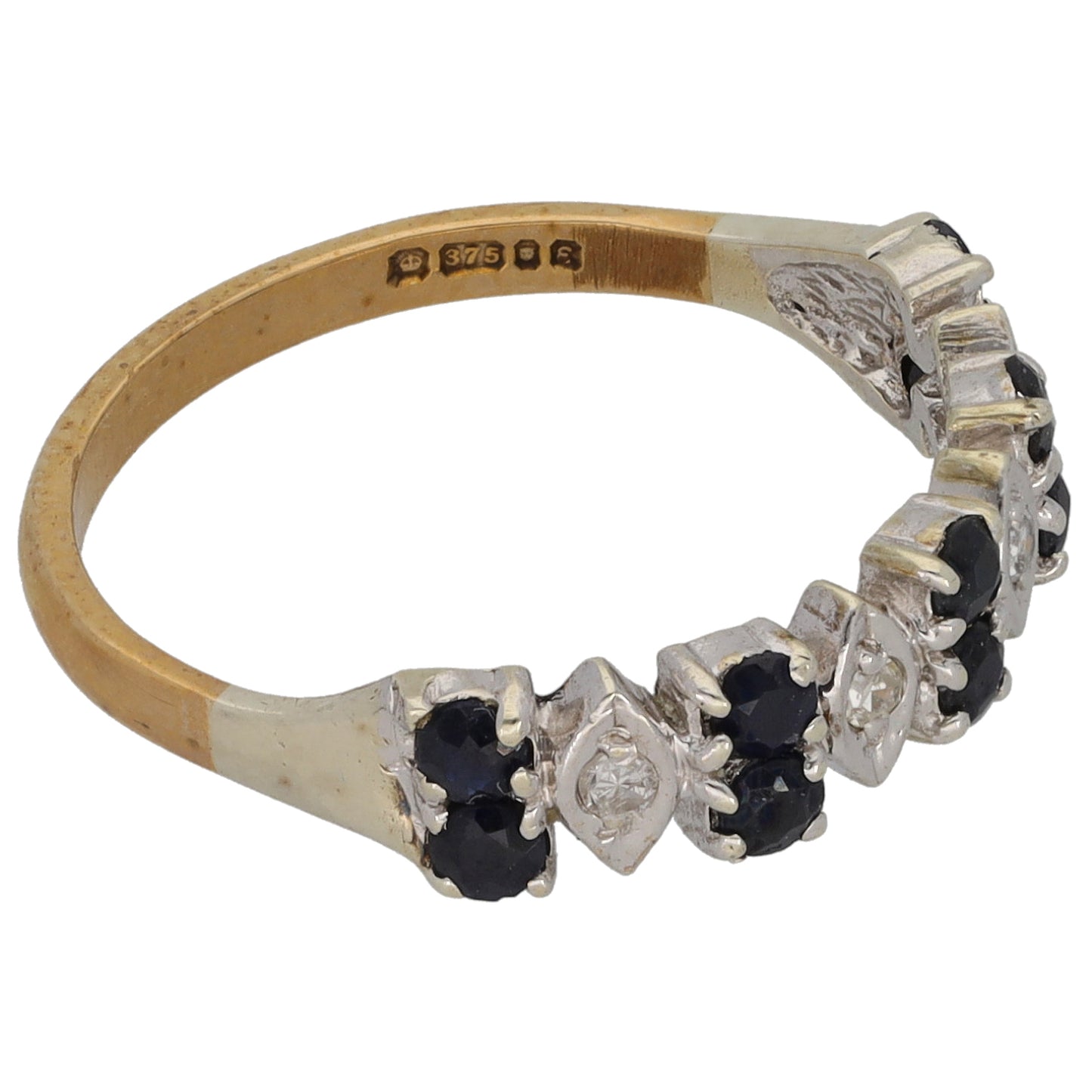 9ct Gold 0.04ct Diamond & Sapphire Half Eternity Ring Size M
