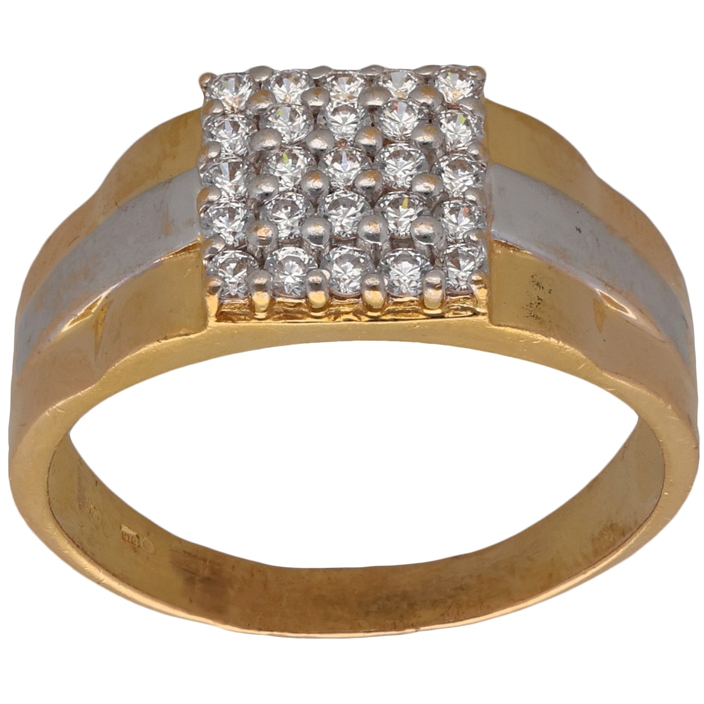 22ct Bi-Colour Gold Cubic Zirconia Patterned Signet Ring Size V