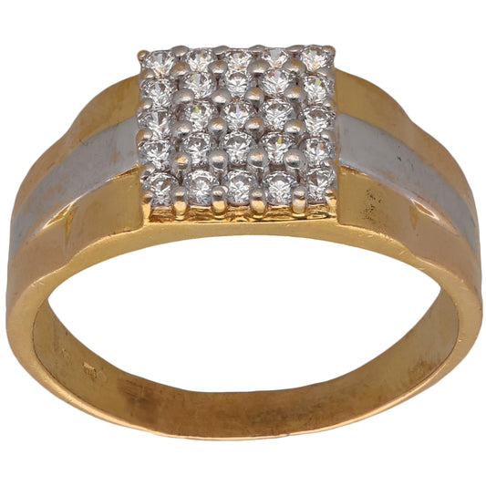 22ct Bi-Colour Gold Cubic Zirconia Patterned Signet Ring Size V