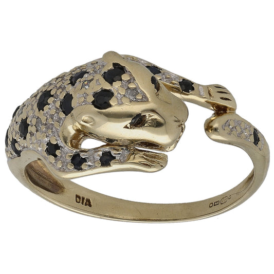 9ct Gold Sapphire & 0.025ct Diamond Panther Ring Size N