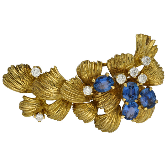 18ct Gold 0.35ct Diamond & Sapphire Dress Brooch