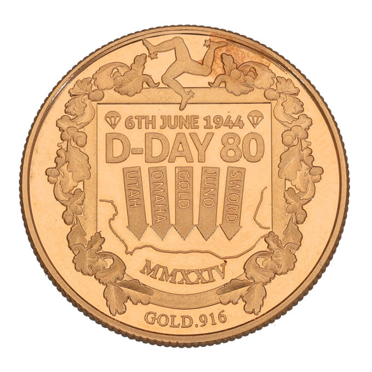 22ct Gold Isle Of Man D-Day 80th Anniversary Double Sovereign Coin 2024