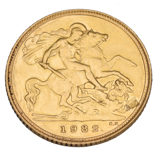 22ct Gold Queen Elizabeth II Half Sovereign Coin 1982