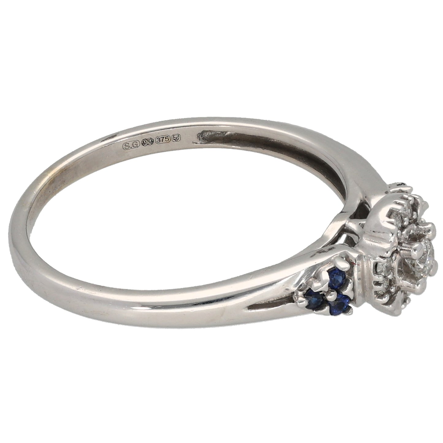 9ct Gold Sapphire & 0.115ct Diamond Dress/Cocktail Ring Size Q