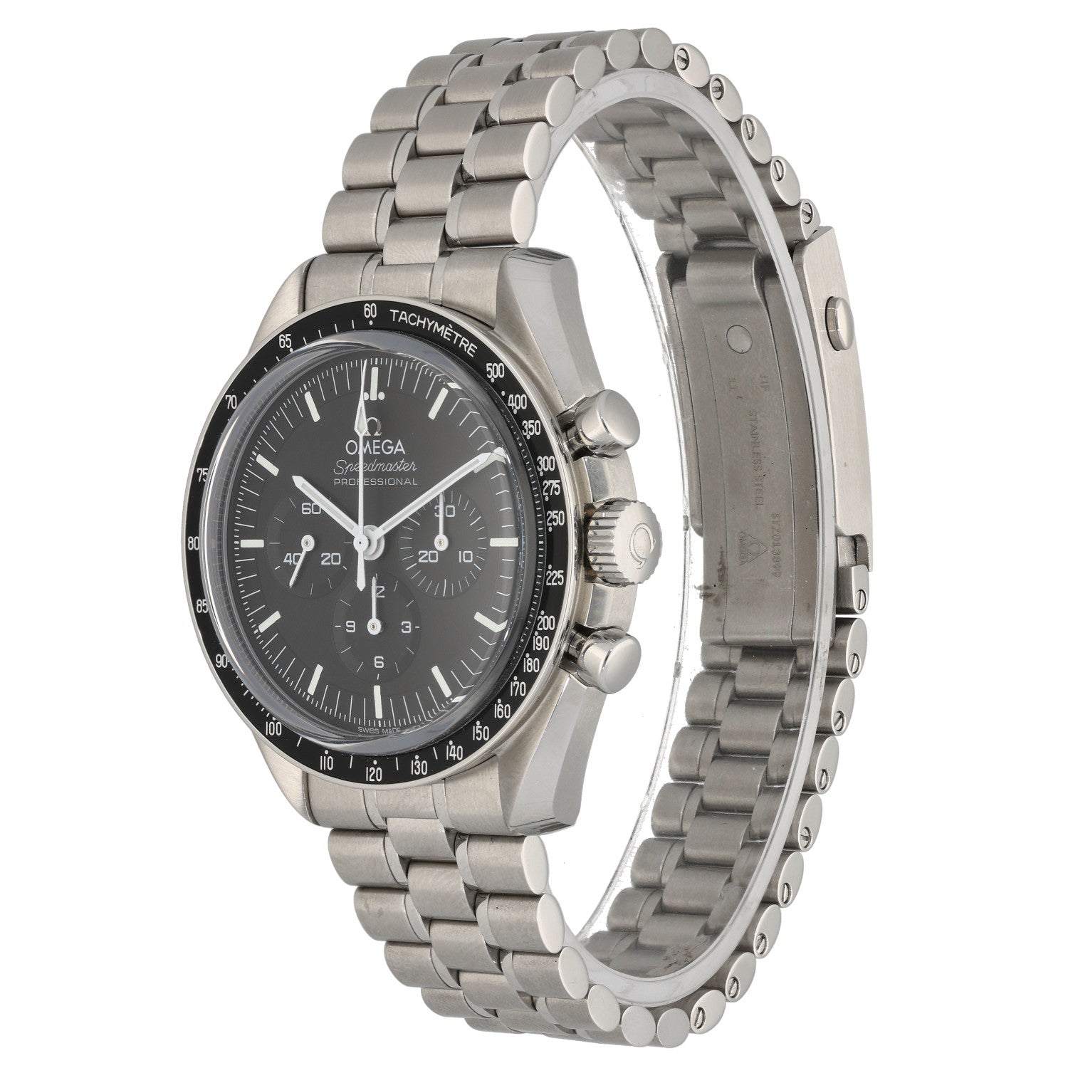 Omega Speedmaster Moonwatch 310.30.42.50.01.002, black dial, stainless steel, front angle image