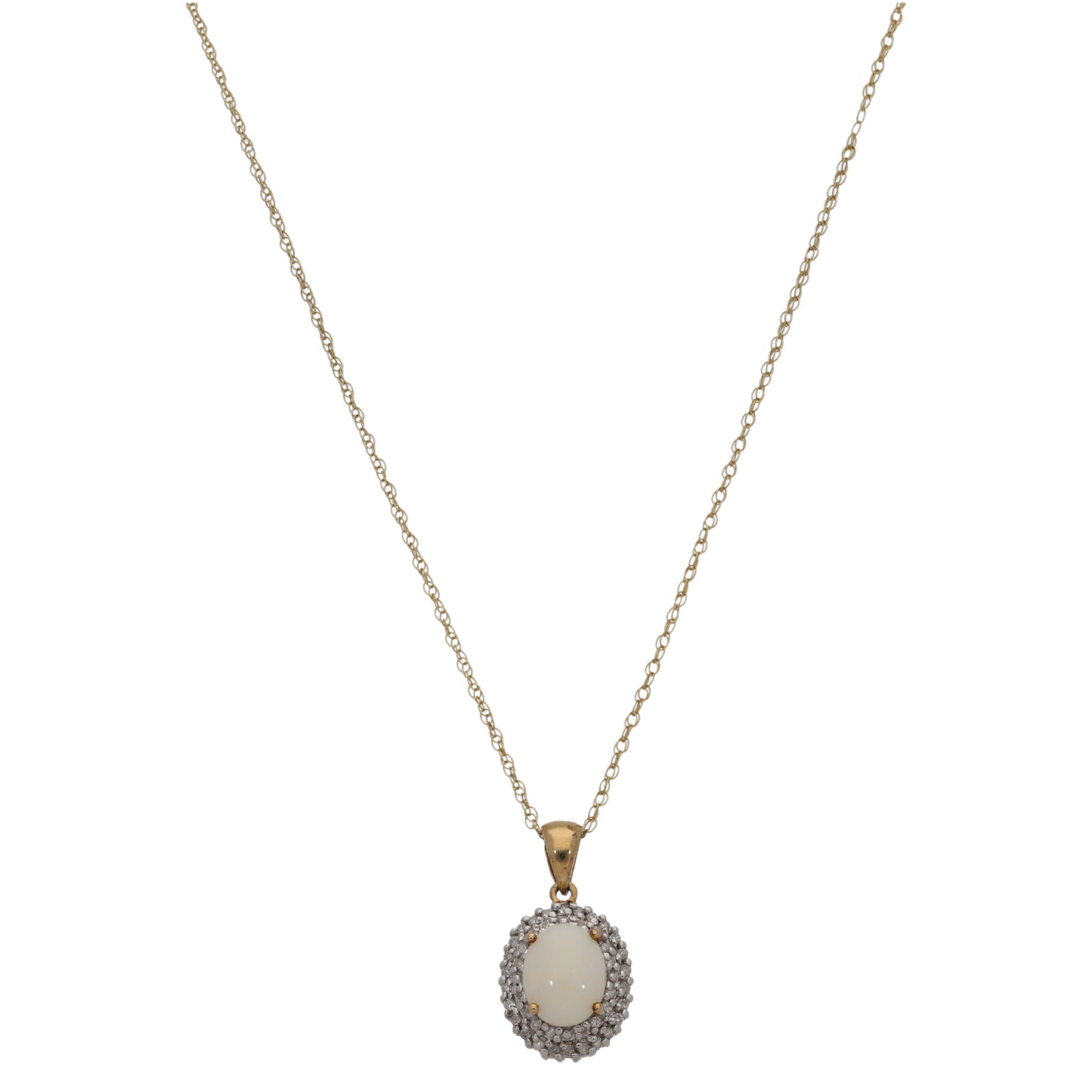 9ct Gold 0.42ct Diamond & Opal Dress/Cocktail Pendant With Chain