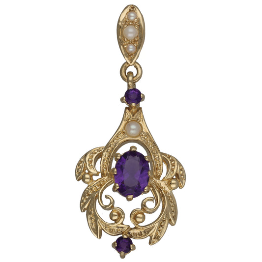 9ct Gold Amethyst & Cultured Pearl Dress/Cocktail Pendant