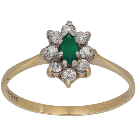 9ct Gold Agate & Imitation Gems Cluster Ring Size T