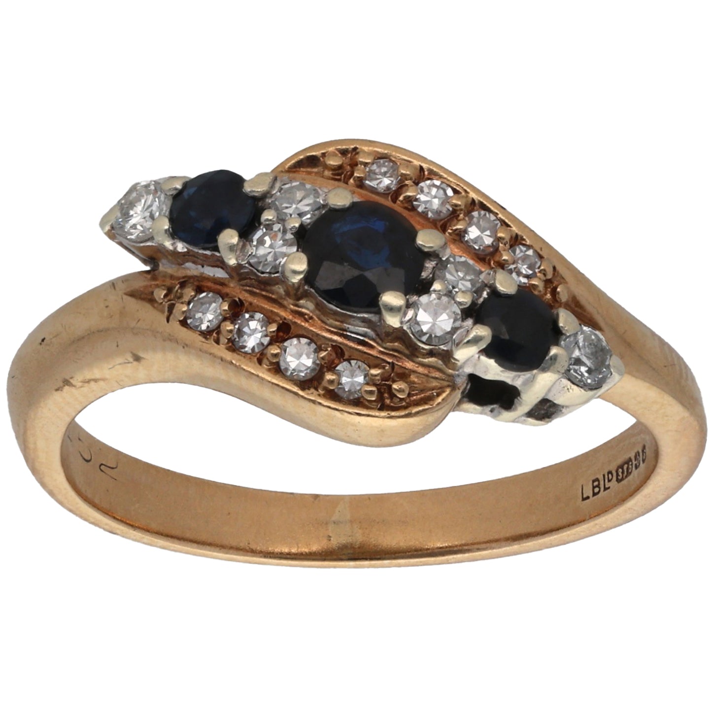 9ct Gold Sapphire & 0.20ct Diamond Dress/Cocktail Ring Size M
