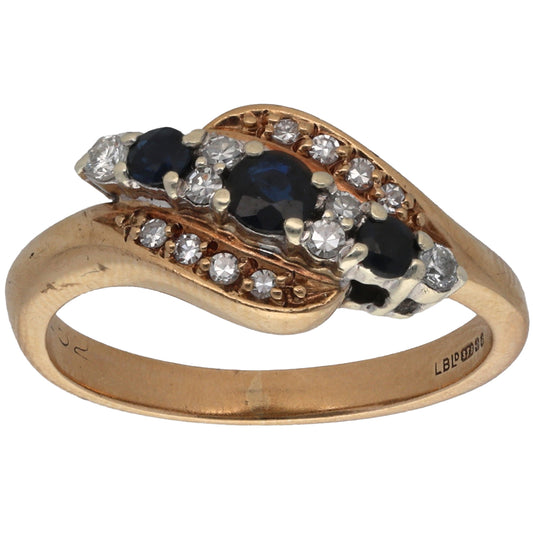9ct Gold Sapphire & 0.20ct Diamond Dress/Cocktail Ring Size M