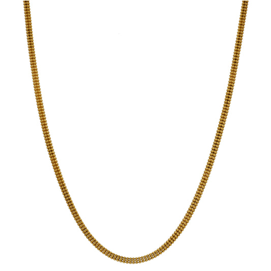 22ct Gold beaded chain necklace with uniform bead links, full length view