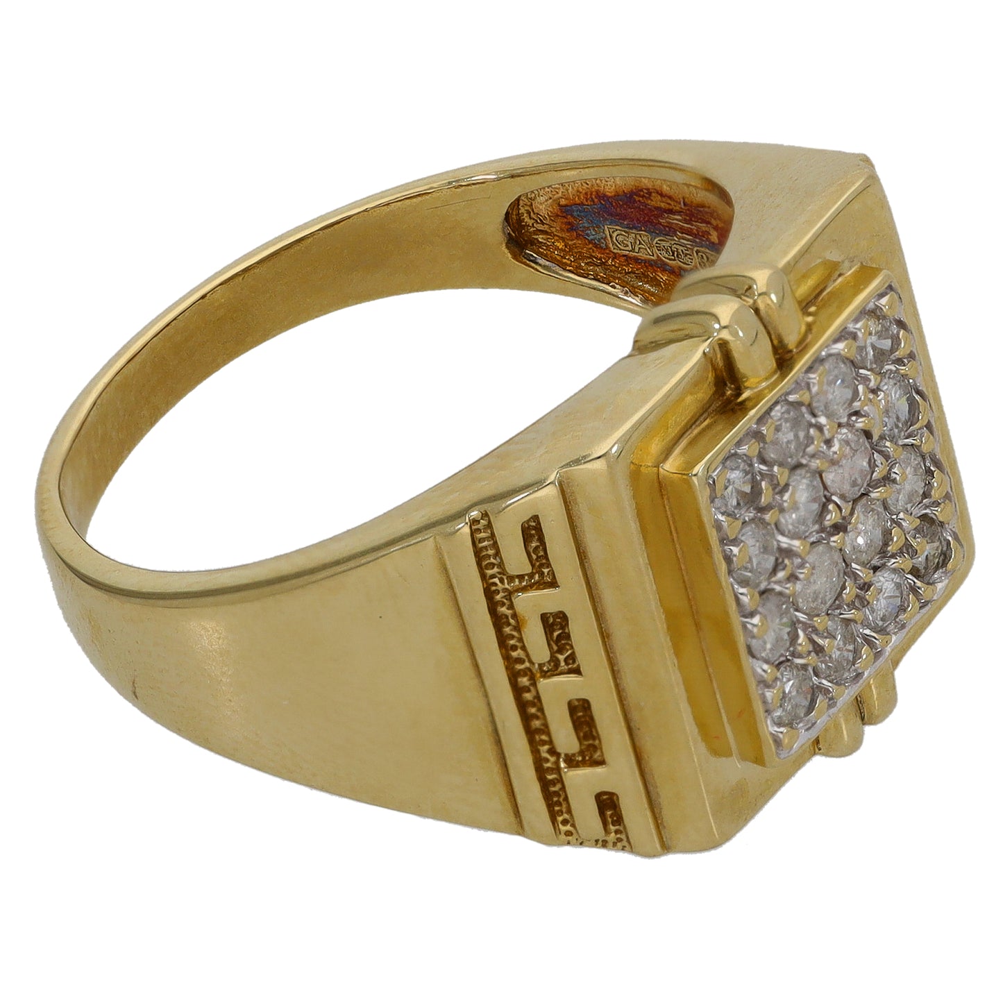 9ct Gold 0.48ct Diamond Patterned Signet Ring Size T
