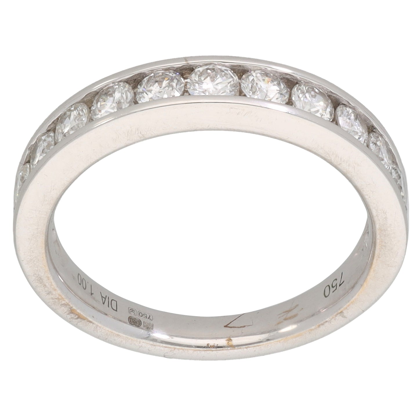 18ct White Gold 1.00ct Diamond Half Eternity Ring Size M