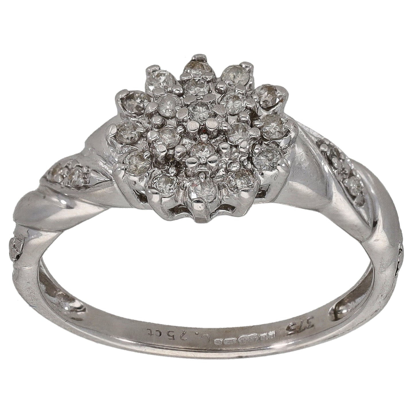 9ct White Gold 0.25ct Diamond Cluster Ring Size P