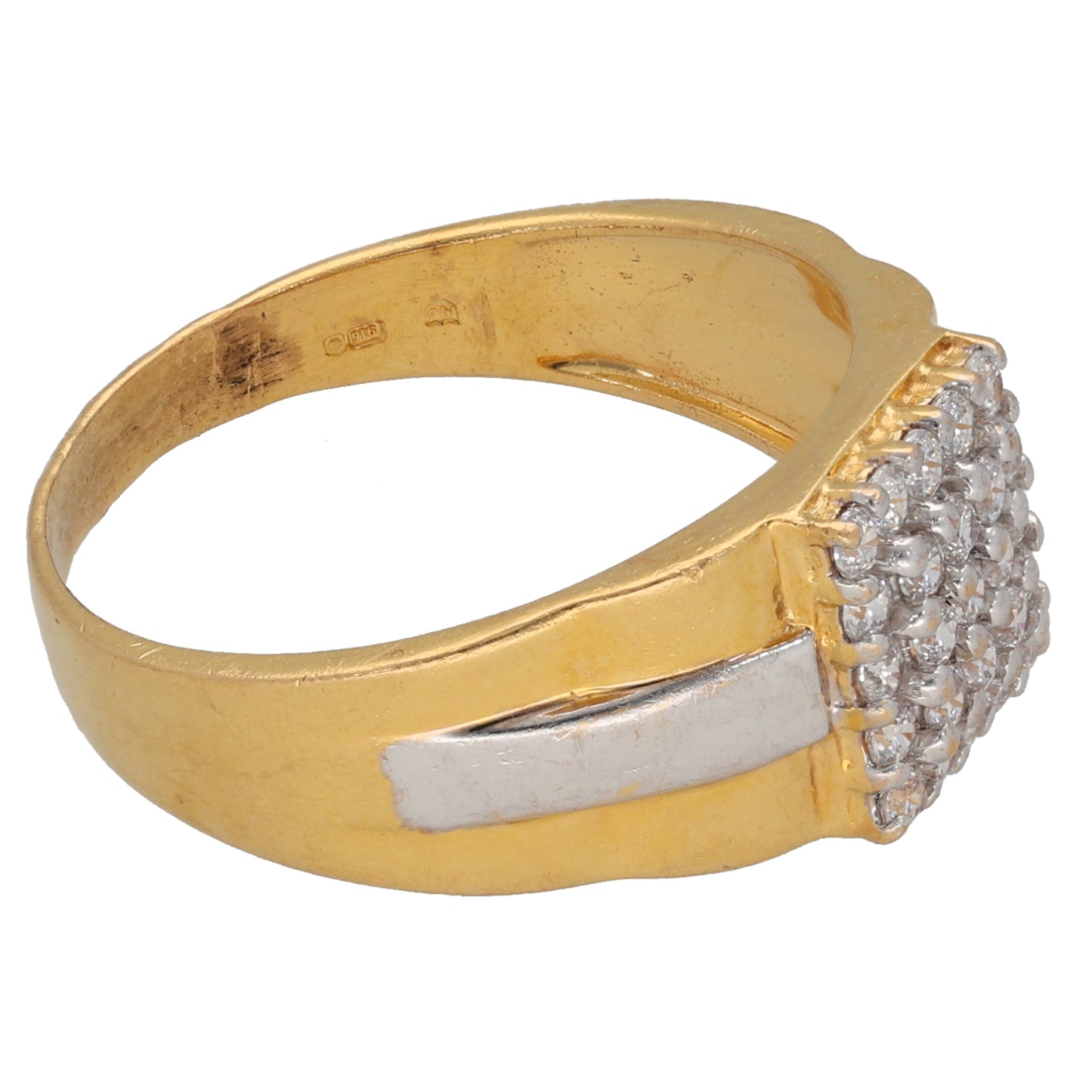 22ct Bi-Colour Gold Cubic Zirconia Patterned Signet Ring Size V