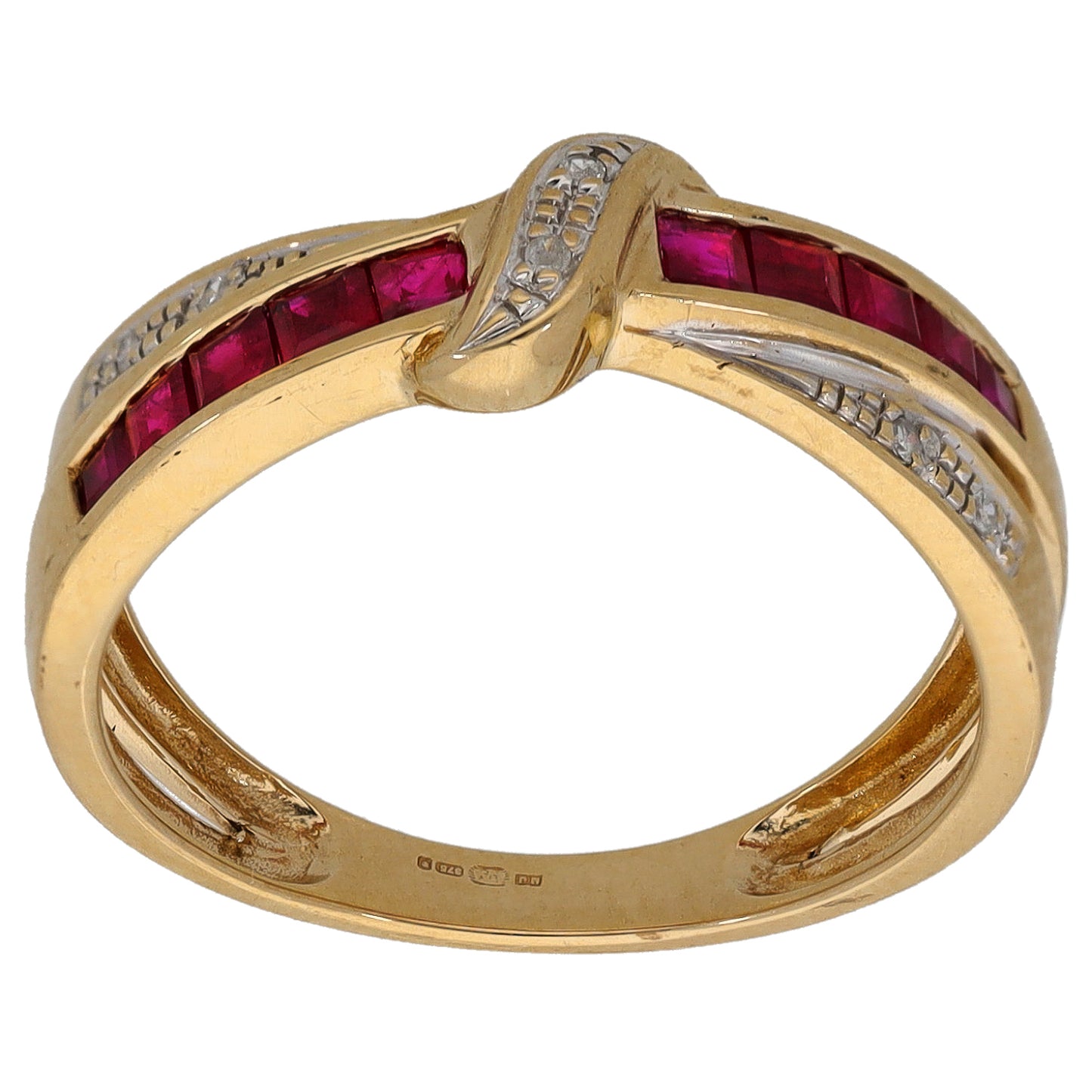 9ct Gold 0.03ct Diamond & Ruby Half Eternity Ring Size N