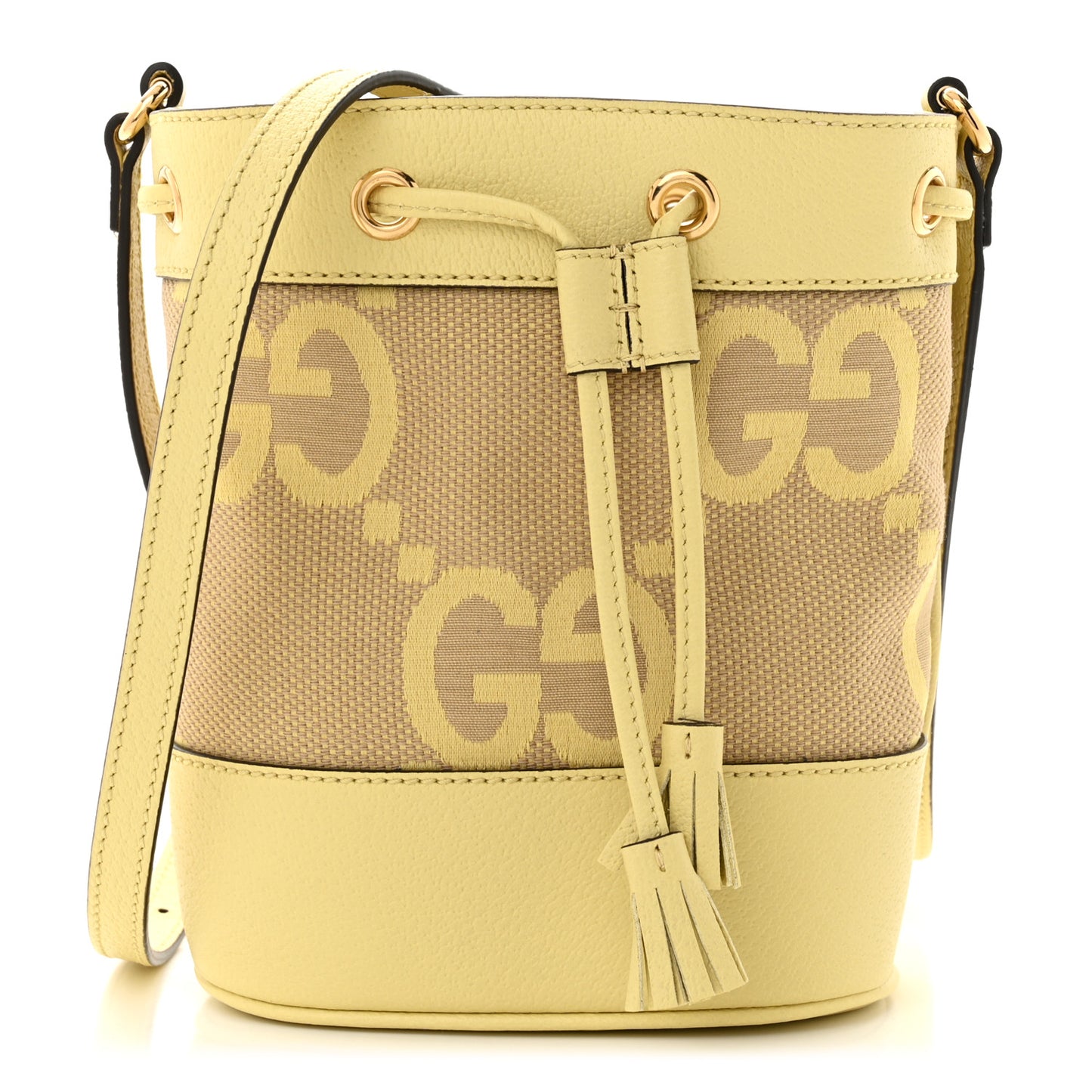 Gucci GG Monogram Ophidia Canvas and Leather Bucket Bag - Yellow